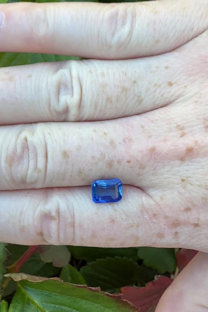 blue sapphire GIA no heat sri lanka step cut cushion 2.6 carats video on hand natural light