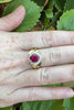 Ruby ballerina ring 7.5 14k yellow gold red halo diamonds on hand